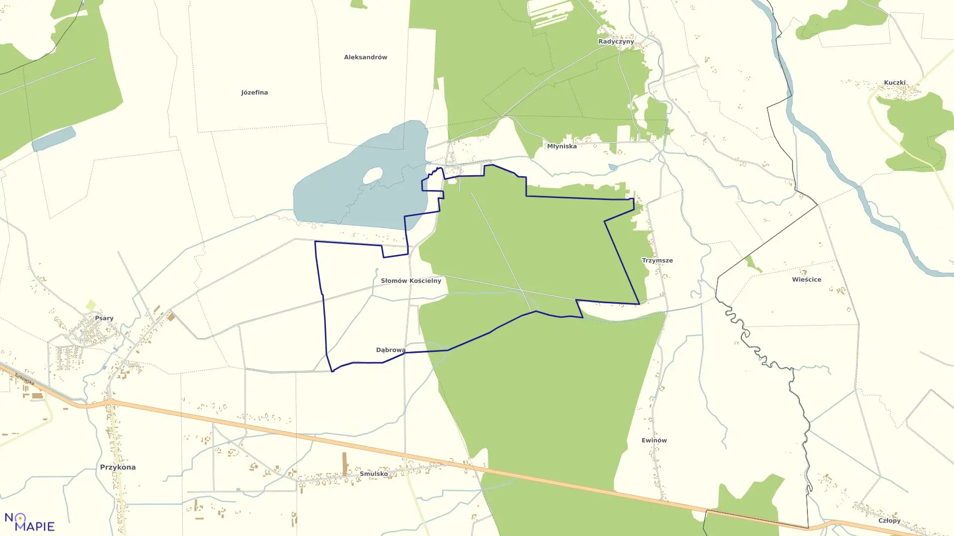 Mapa obrębu Dąbrowa w gminie Przykona