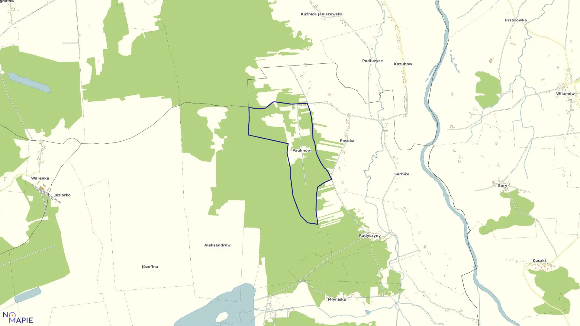 Mapa obrębu Paulinów w gminie Przykona