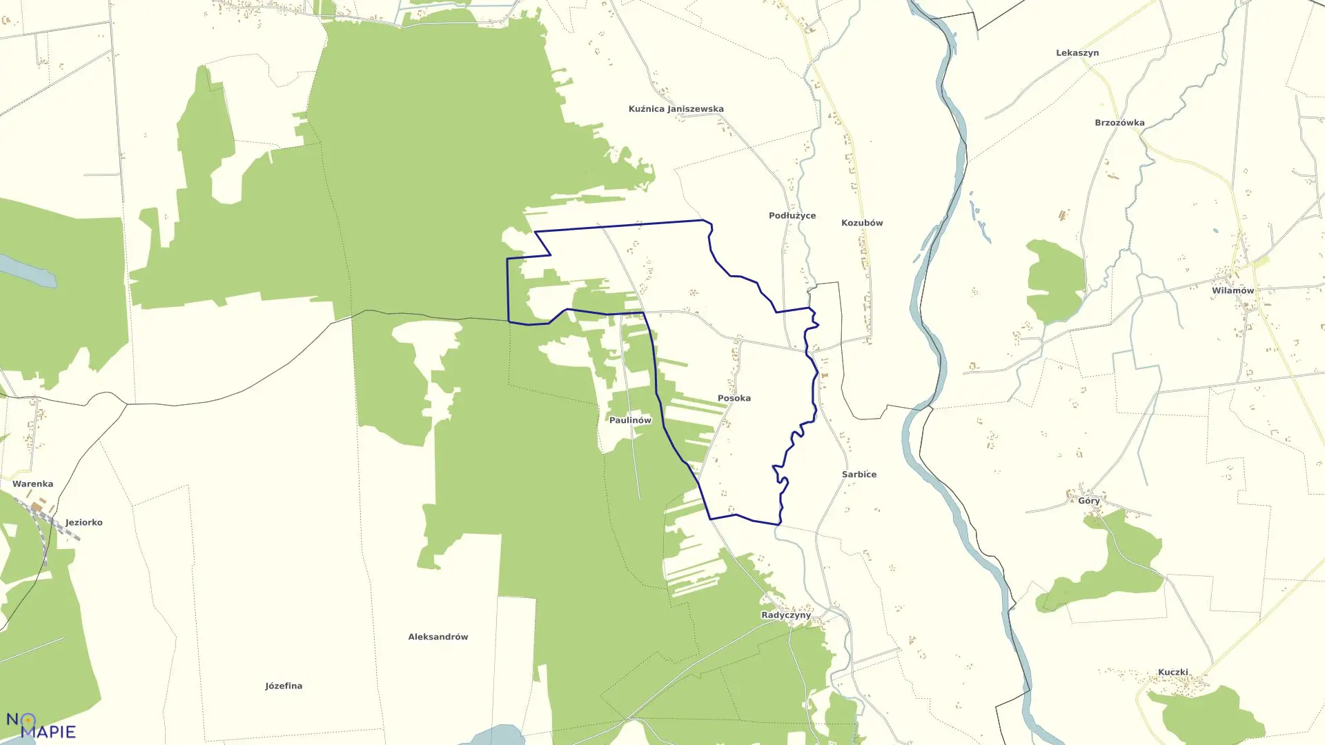 Mapa obrębu Posoka w gminie Przykona