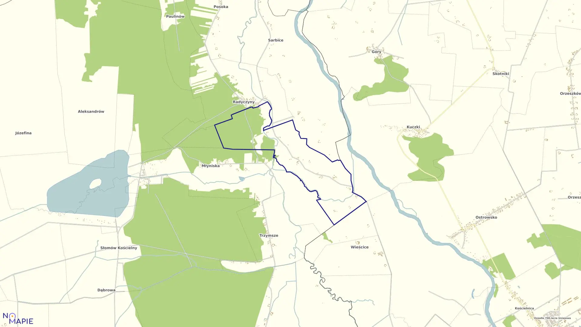 Mapa obrębu Radyczyny-Kolonia w gminie Przykona